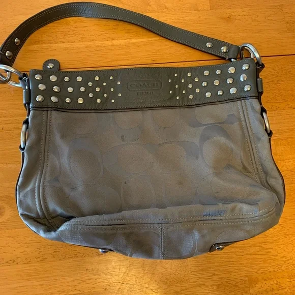 Gray Embellished Coach Shoulder Bag - Picture 2 of 9